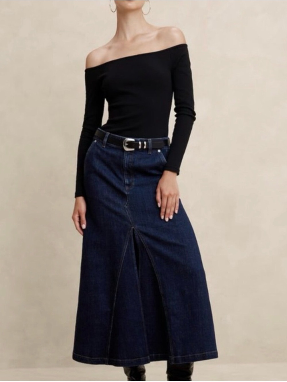 NWT! Banana Republic Maxi Split Skirt (dark wash) Sz 10 w/center front split. - Picture 2 of 12